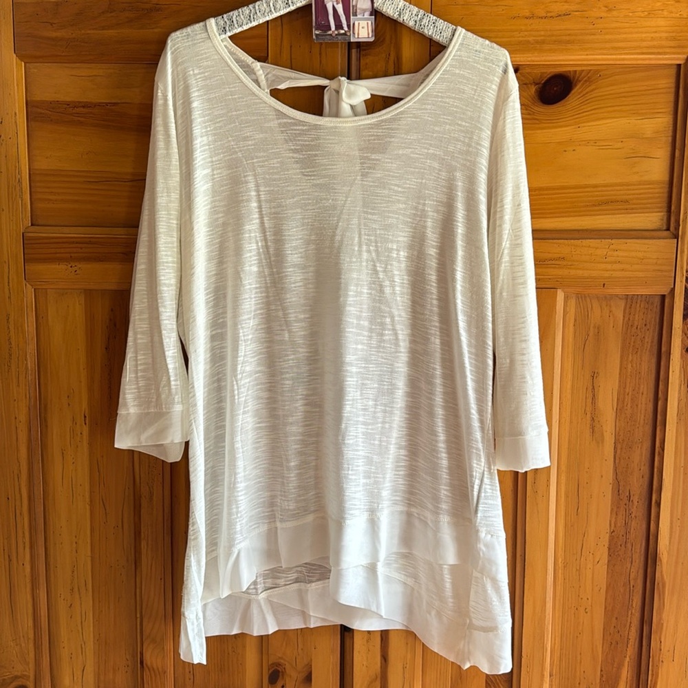 Simply Noelle Lightweight Top with Layer Look and Bow, Size XXL